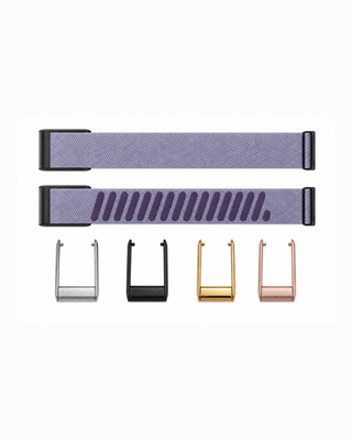 SuperKnit Lilac strap shown flat with silver, black, gold and rose gold connector options